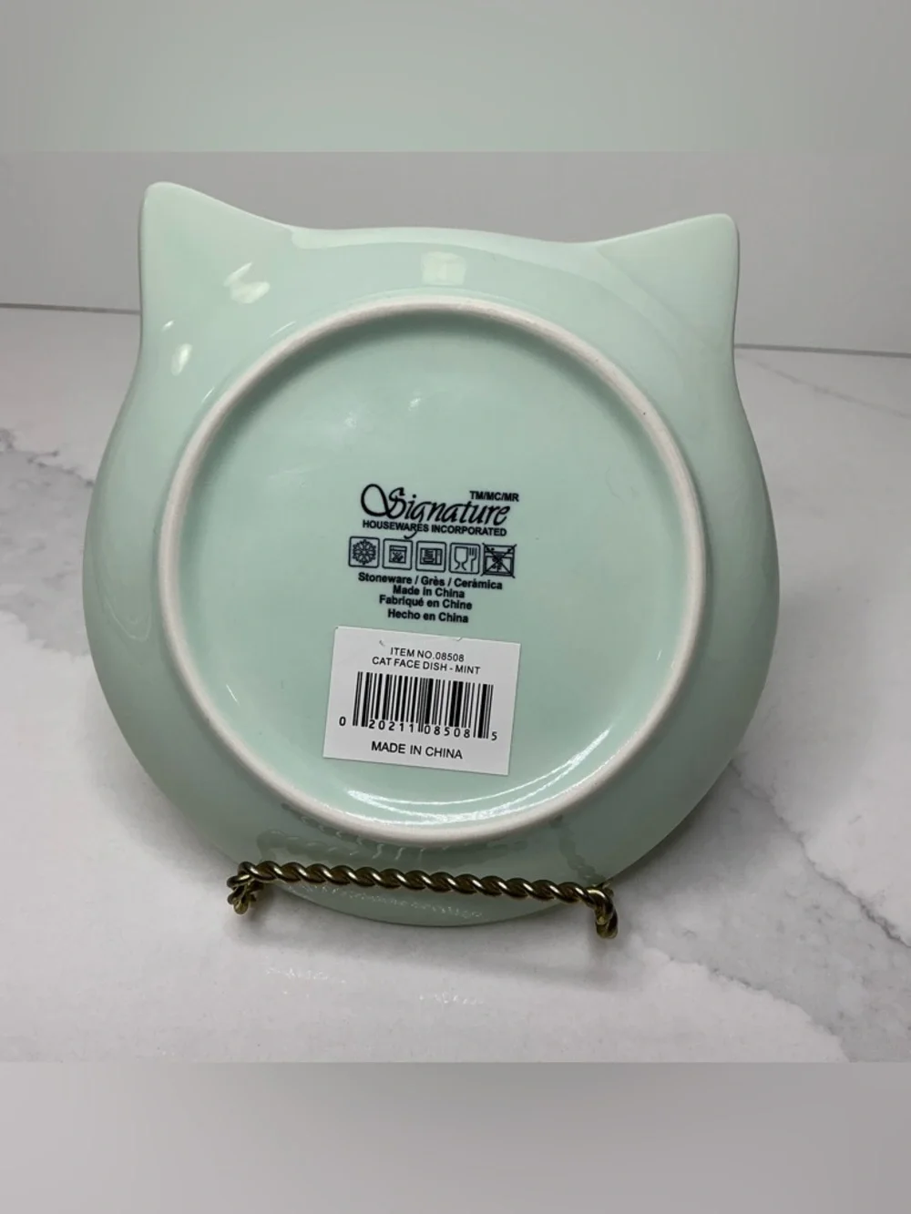 Signature Ceramic Bowl Cat Face Shaped Trinket Dish Mint New